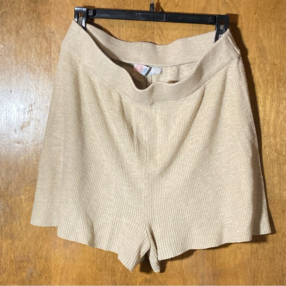Free People Beach Shorts Size Large Tan Beige Cotton Blend Casual Lounge Pull On